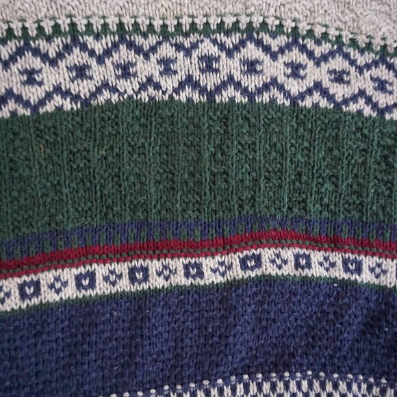 VTG CJ Cotton Navy Green 3D Biggie Cottagecore Eclectic Crewneck Knit Sweater XL - Picture 8 of 9